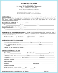 Divorce worksheet without children word